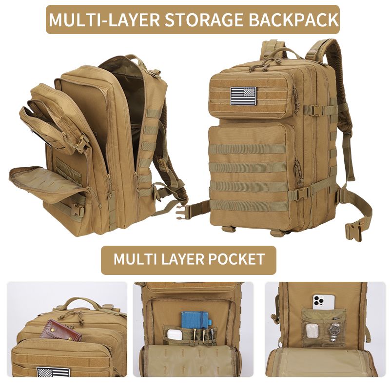 Large-capacity Tactical Backpack, Three-day Travel Backpack, Waterproof Outdoor Sports Backpack, Suitable For Hiking, Trekking, Exploration And Escape_voghion.com