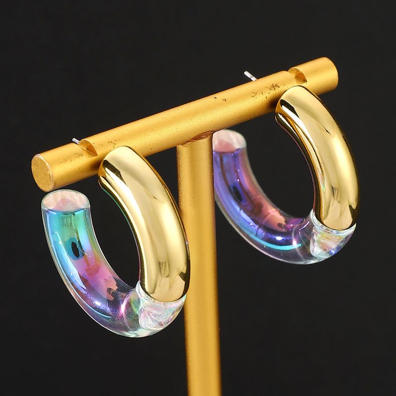 Niche High Transparent Double Color Acrylic Earrings Gradient Color Double C- shaped Earrings Women's Environmental_voghion.com