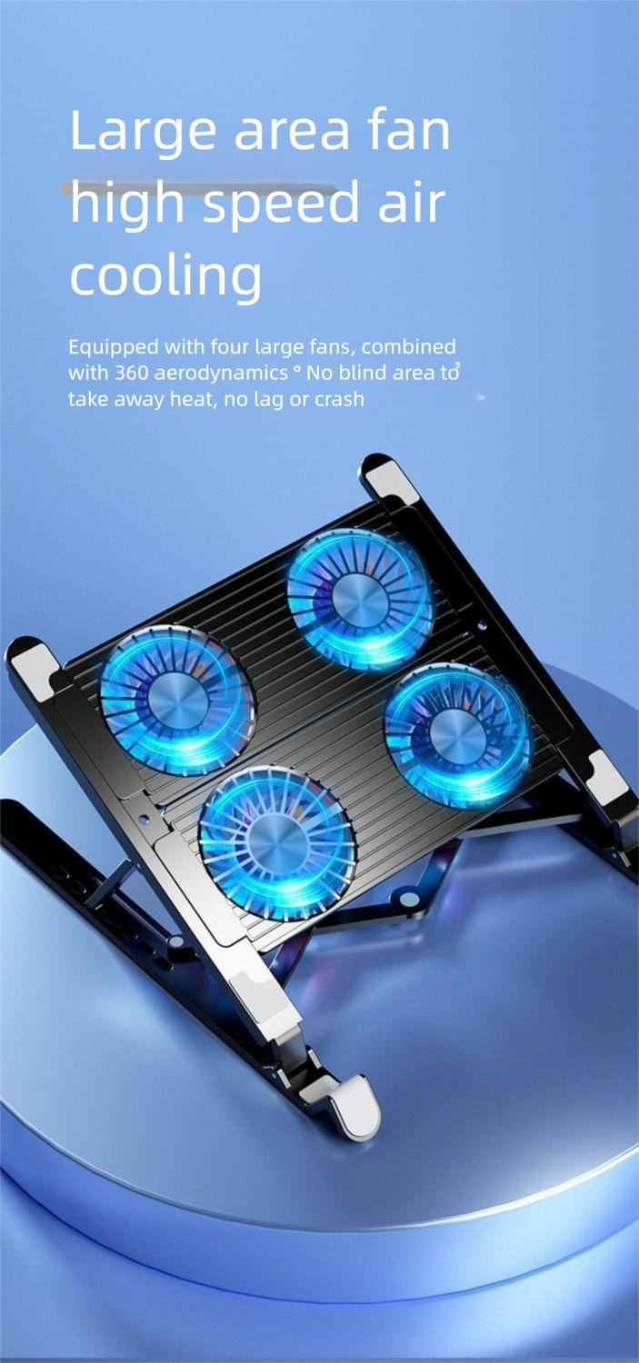 Yeni Taşınabilir Sessiz Alüminyum Alaşımlı Dizüstü Bilgisayar Soğutucu Yükseltilebilir Katlanır Stand RGB Renkli Işık Tabanı_voghion.com