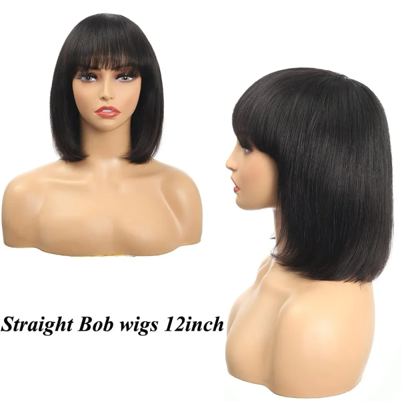 Korte Bobpruik Met Pony Recht Haar Bobpruiken Braziliaanse Menselijk Haar Pruik Remy Volledig Machinaal Gemaakte Pruik voor Vrouwen Lijmloze Bobpruik_voghion.com
