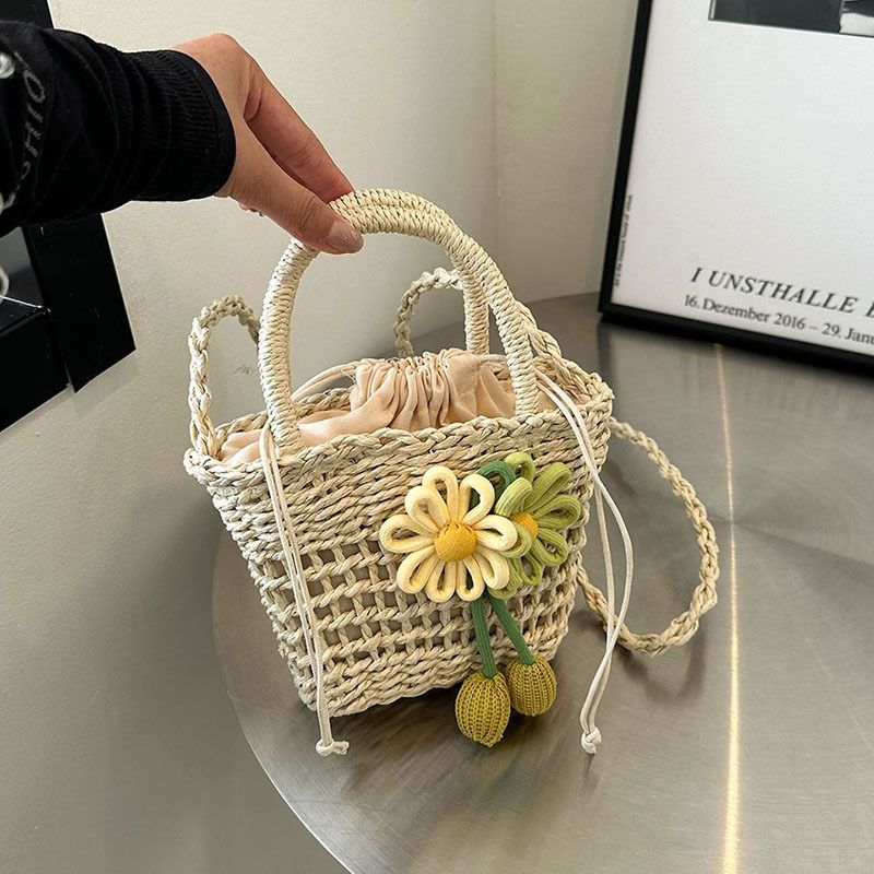 Woven For Women New Fashion Niche Shoulder Summer Vacation Beach Underarm Bucket Straw Bag_voghion.com