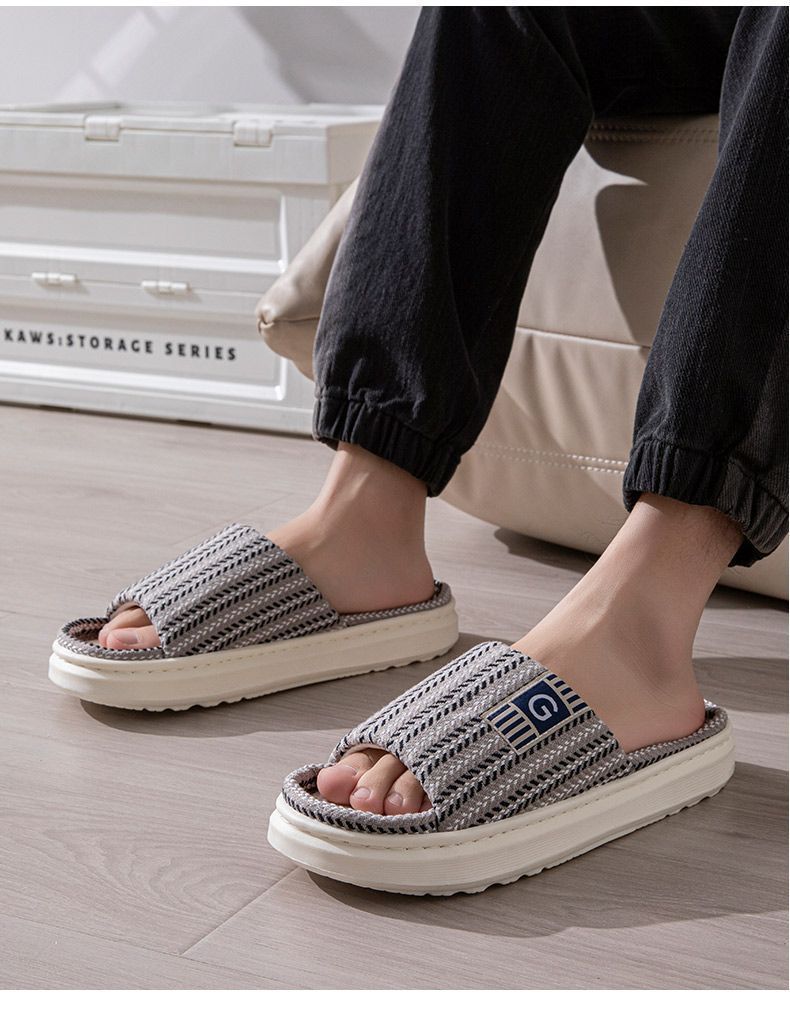 Men's Linen Flip Flops – Breathable Open-Toe Slides With Anti-Slip EVA Sole, Lightweight & Durable For Indoor/Outdoor Wear_voghion.com