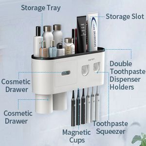 Dubbele tandpastadispenser - wandmontage met 6 borstelsleuven_voghion.com