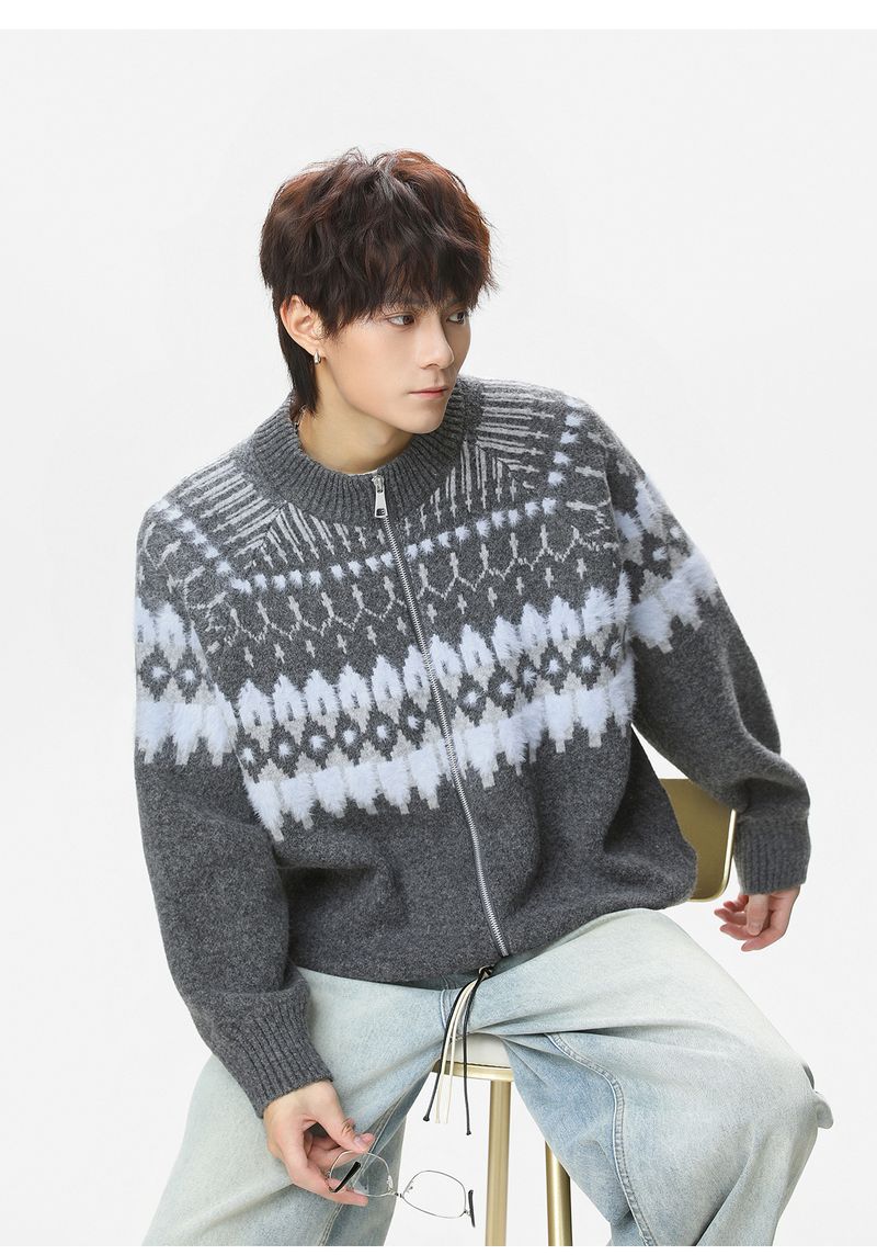 Cardigan Fair Island da uomo, autunno e inverno, in stile etnico, con texture retrò, in finta pelliccia di visone, morbido e cerato_voghion.com