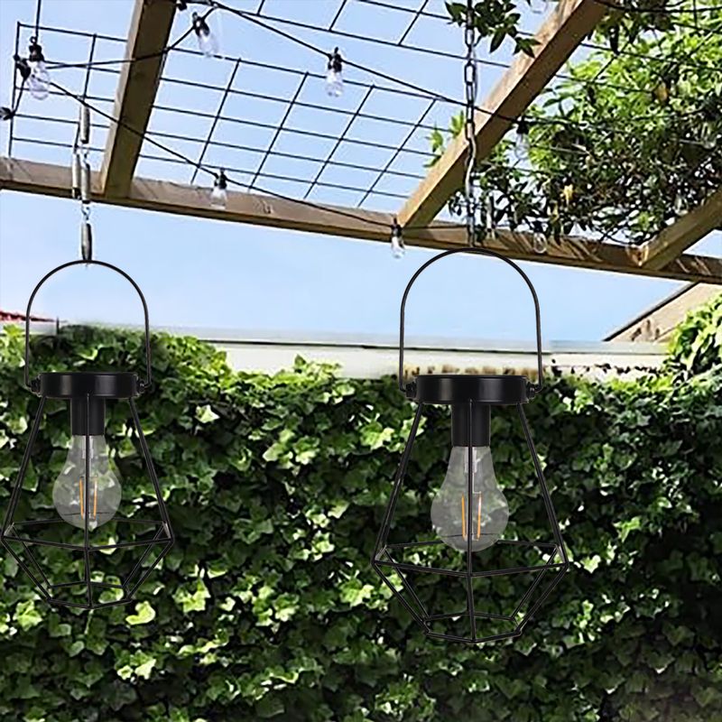 Lanterne solari da giardino - Luci decorative da appendere e da terra per esterni, patio, cortile, vialetto (bianco caldo, struttura in ferro)_voghion.com