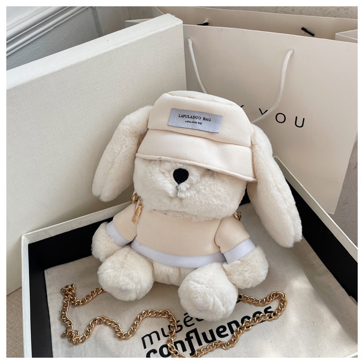 Simpatica borsa per bambole in peluche con orecchie di coniglio per donna 2024 Borsa a tracolla con catena in peluche versatile autunno/inverno in peluche di nuova tendenza_voghion.com