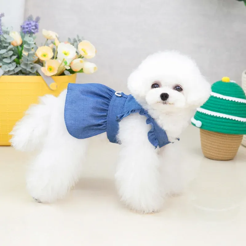 Spring-summer Dress Small Dogs, Dog Clothes, Denim Dresses With Embroidered Letters Puppies, Strap Skirts, For By PawParty Store_voghion.com