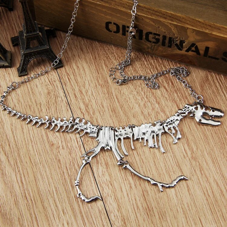 Fashion Gothic Dragon Tyrannosaurus Skeleton Dinosaur Necklaces & Pendants Chain Choker Collar Necklace For Women_voghion.com