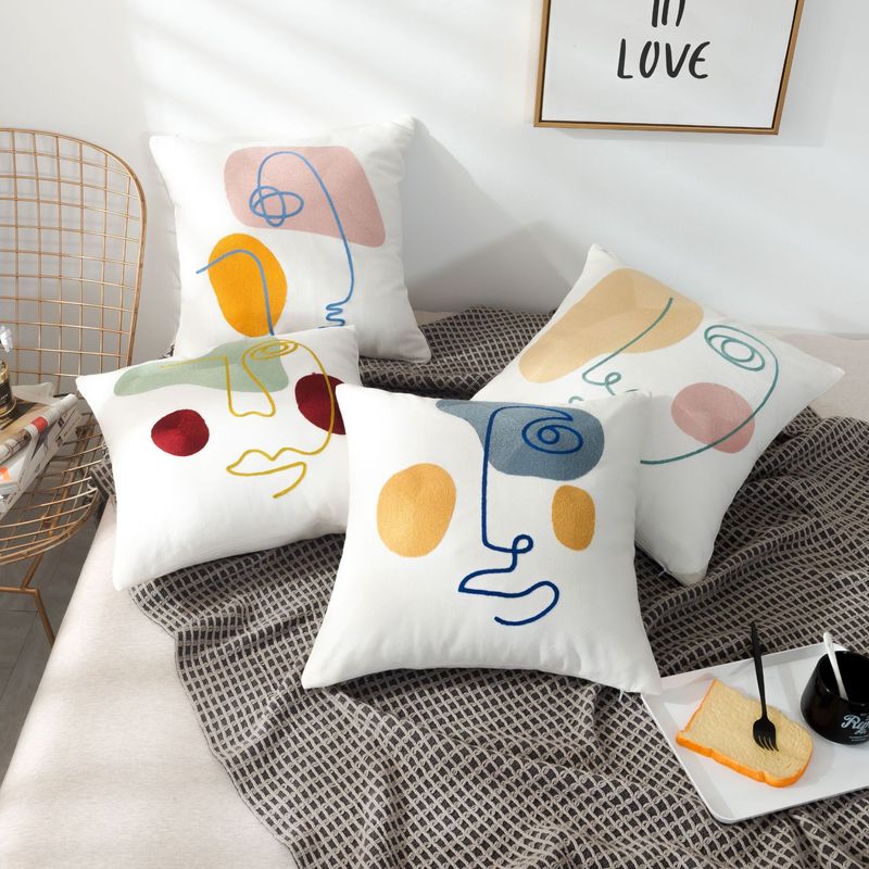Minimalistisches abstraktes Gesichtskissen – Modernes Dekokissen für Sofa/Büro (inkl. Einsatz 18x18 Zoll, weiches Polyester, zeitgenössische Heimdekoration)_voghion.com