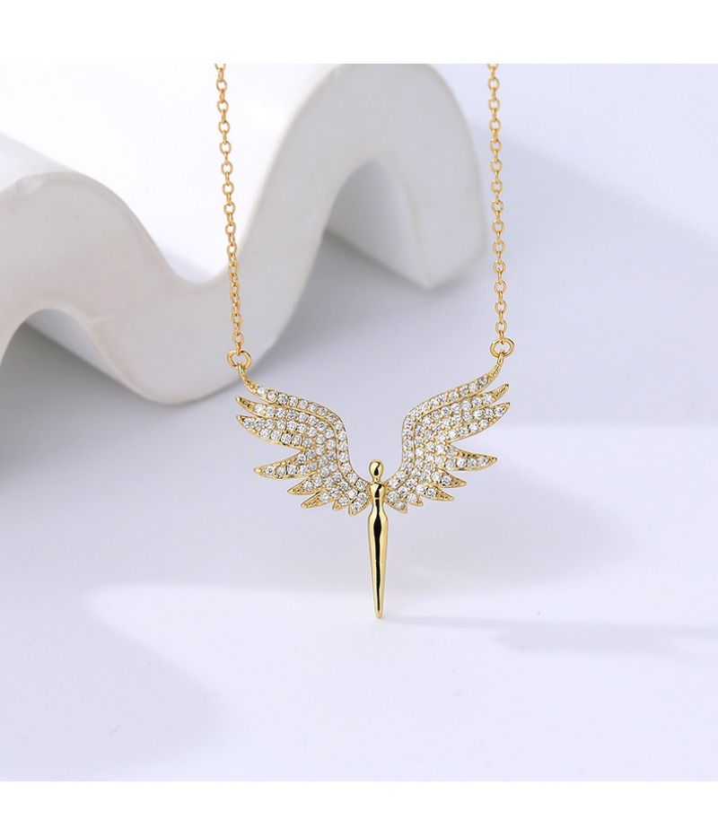 Sterling Sëlwer Liicht Luxus Zirkon Engelflilleken Halskette Nisch Design Schléissebeen Kette_voghion.com