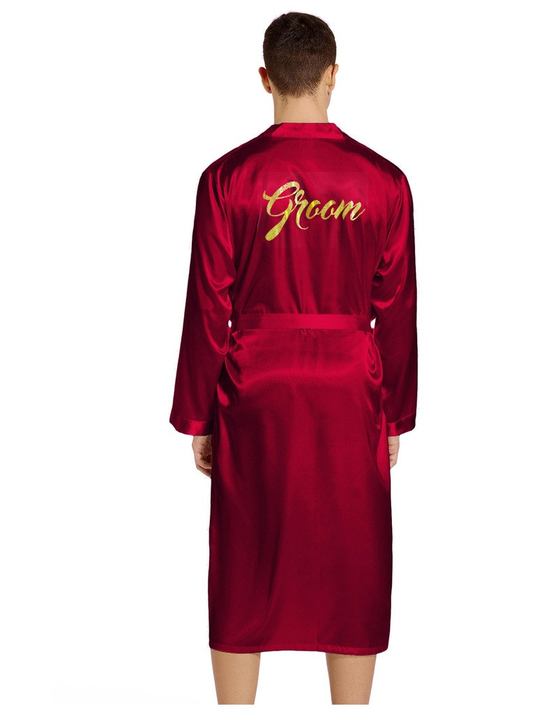 Herrenbekleidung Gold Schriftzug Bräutigam Bräutigam Hochzeit Morgen Robe Frühling und Herbst Lange Herren Große Größe Strickjacke Hause Nachthemd_voghion.com