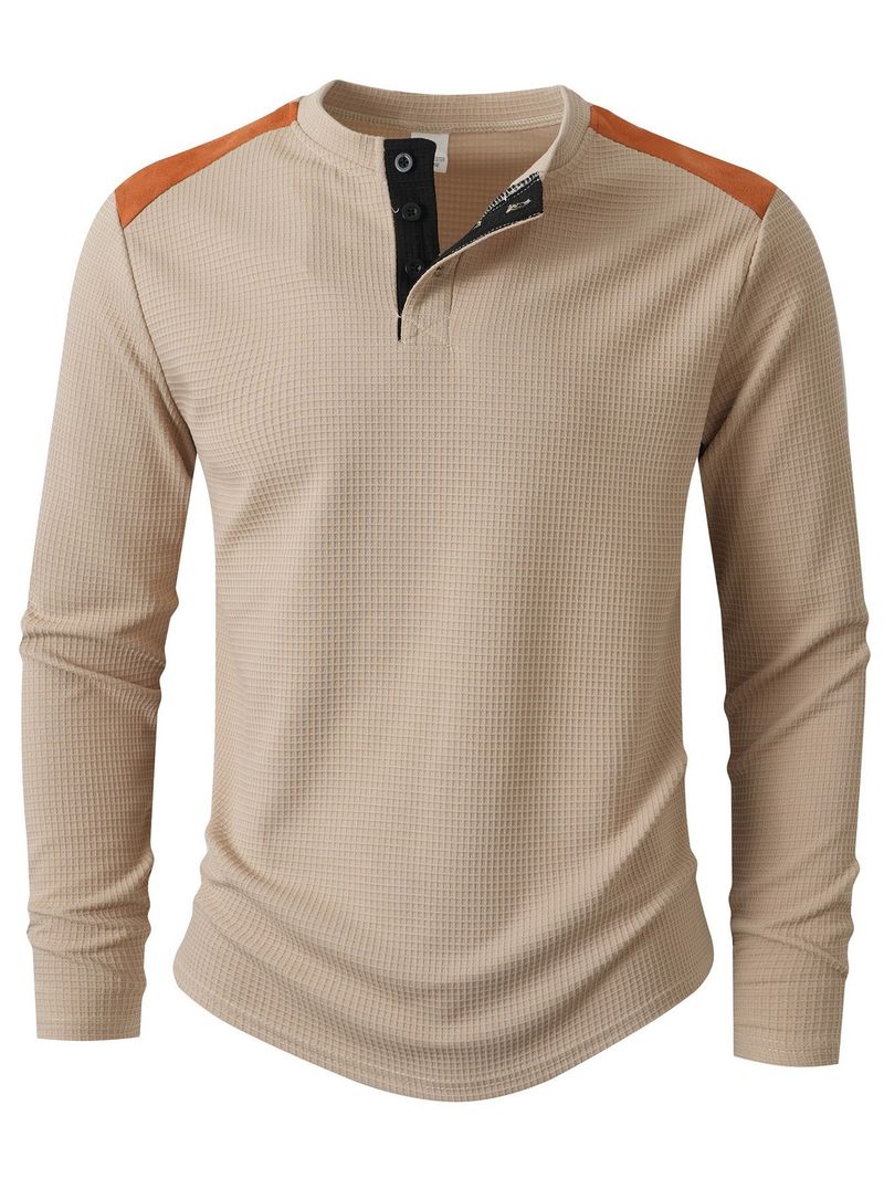 Herren-Henley-Langarmhemd aus Waffelstrick – Atmungsaktives und stylisches Freizeitshirt mit Knopfleiste (Weiß, Schwarz, Olivgrün, Khaki)_voghion.com