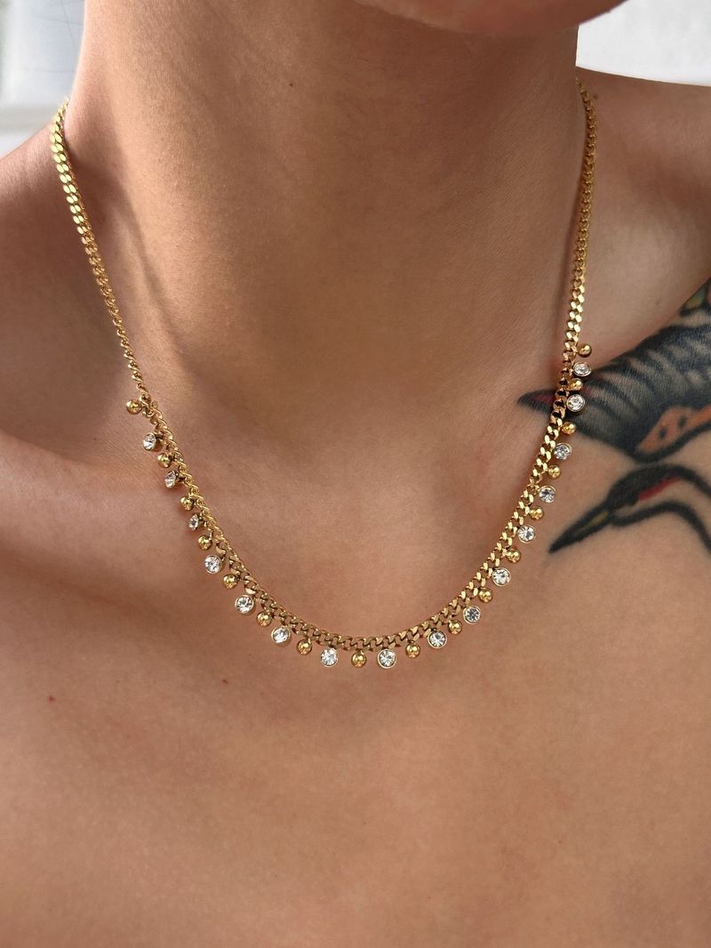Damenschmuck Edelstahl Retro vergoldet Quaste Zirkon kubanische Kette Schleifkette Halskette_voghion.com