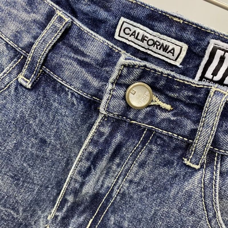 Vintage Light Blue Labeled Men's Denim Shorts - Slim Fit Stretch Summer Casual Shorts With Distressed Wash_voghion.com