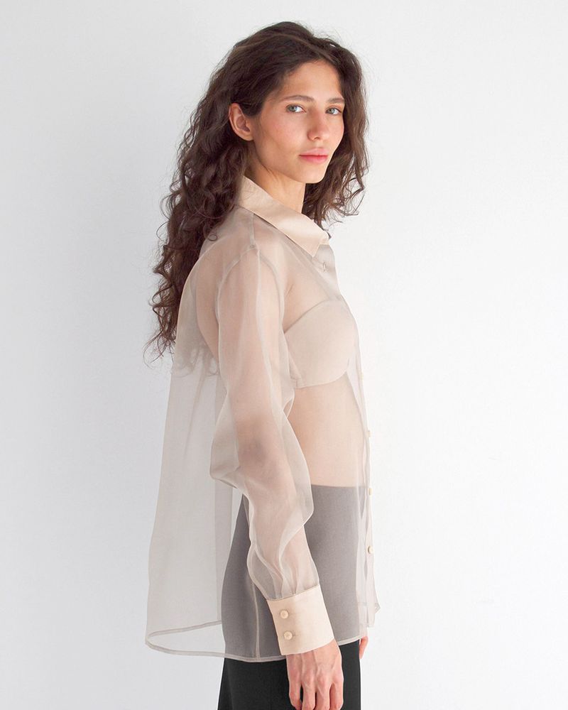 Commuter Thin Mesh Top Damen Design Sonnenschutz Beige Langarmshirt_voghion.com
