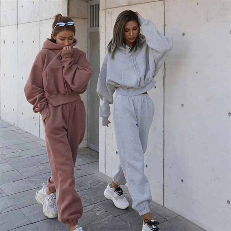 women's clothing casual solid color sweatshirt trousers sports two-piece set_voghion.com