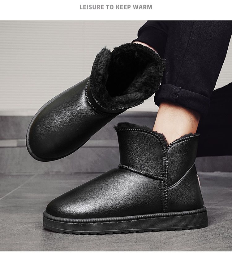 Bottes de neige d'hiver pour hommes, nouvelles chaussures de sport décontractées en coton, en cuir épais et chaud, avec fourrure intégrée_voghion.com