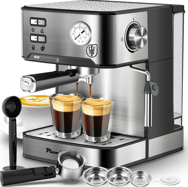 W1002P292428 1350W Semi-automatic Coffee Machine 20Bar Professional Concentrated Coffee Maker Compatible With ESE POD 1.5L Water Tank, Capsule Filter And Foaming Steam Wand Single_voghion.com