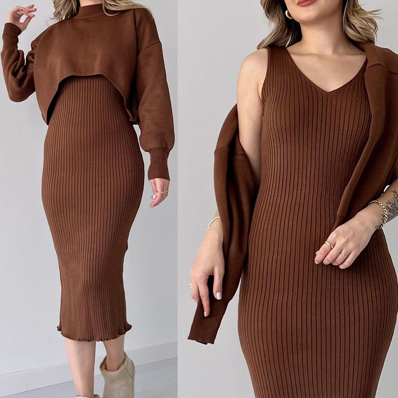 Suéter holgado de color liso con falda larga que cubre la cadera para mujer_voghion.com