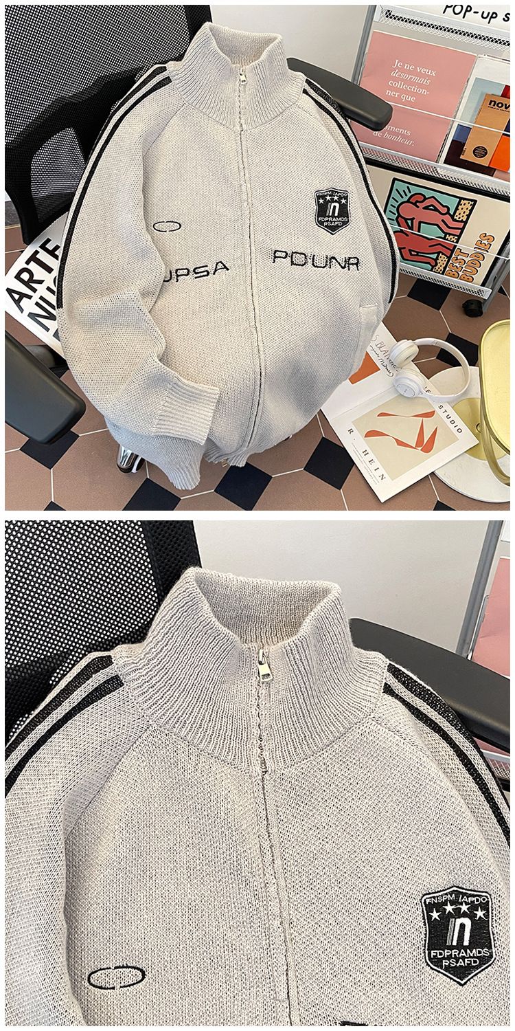 Men's Clothing Vintage Unisex Zip-Up Knit Cardigan - Oversized Fleece Loungewear For Men & Women - Cozy Chenille Fabric With Stretch - Retro Grey_voghion.com