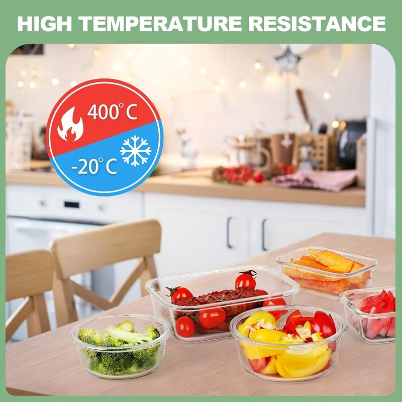 12pcs Glass Food Storage Containers With Lids Leak Proof Airtight For Meal Prep Lunch Microwave Oven Freezer Dishwasher Safe_voghion.com