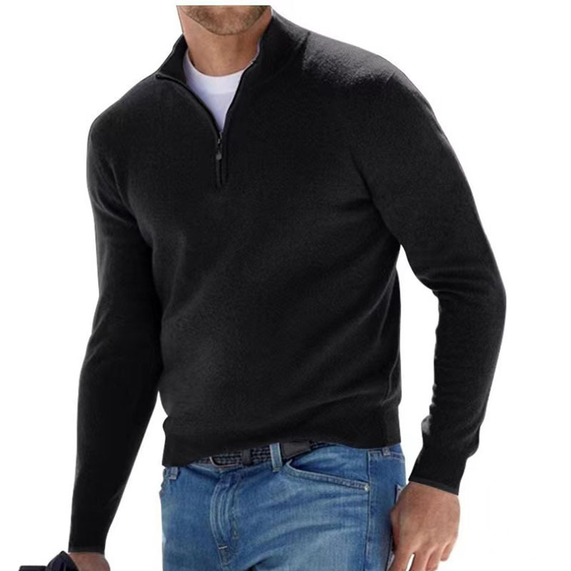 Herr V-ringad långärmad dragkedja Pullover Sweatshirt Pikétröja Vår och höst Tunn Herr fritidsskjorta S-5XL_voghion.com