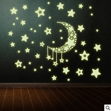 Wandaufkleber, selbstklebend, Sterne, Mond, Nachtleuchten, fluoreszierende Wandaufkleber, Kinderzimmer-TV-Hintergrund-Wanddekoration, Gemälde-Aufkleber_voghion.com