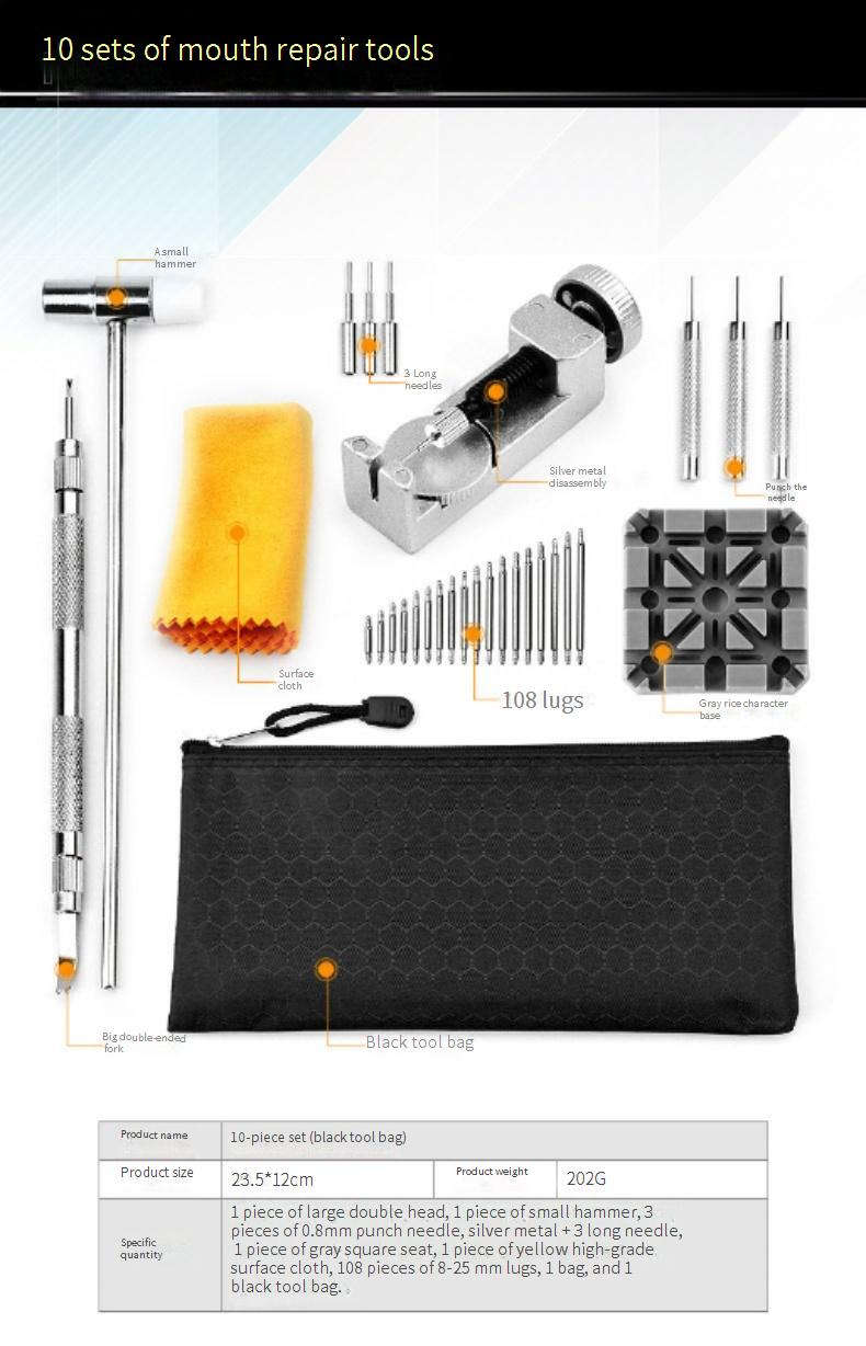 Uhrenreparaturwerkzeug, 10-teiliges Set, Entfernen und Wechseln des Uhrenarmbands, Set zum Entfernen der Vorrichtung, Wechseln des Uhrenarmbands_voghion.com