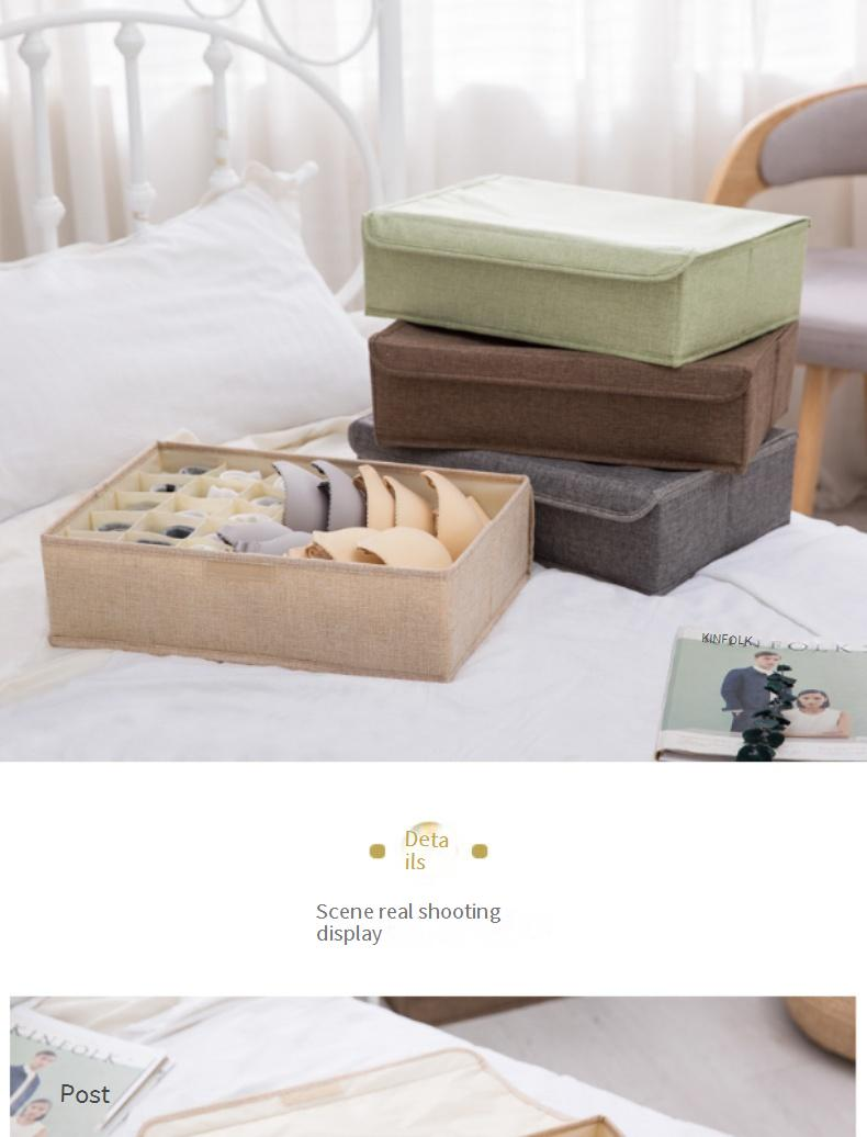 Boîte de rangement pliable et lavable en coton et lin pour sous-vêtements, résistante à l'humidité, à compartiments multiples, pour chaussettes, grand tiroir_voghion.com