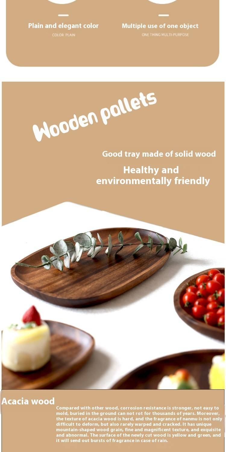 Solid Wood Style Oval Tray Natural Acacia Wood Fruit Plate With Pebble Design For Home Dining_voghion.com