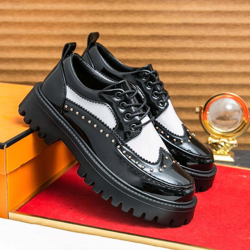 Men's Leather Dress Shoes With Brogues, Thick Soles, Suitable For Business And Casual Wear, Trendy And Versatile, Comfortable And Stylish_voghion.com