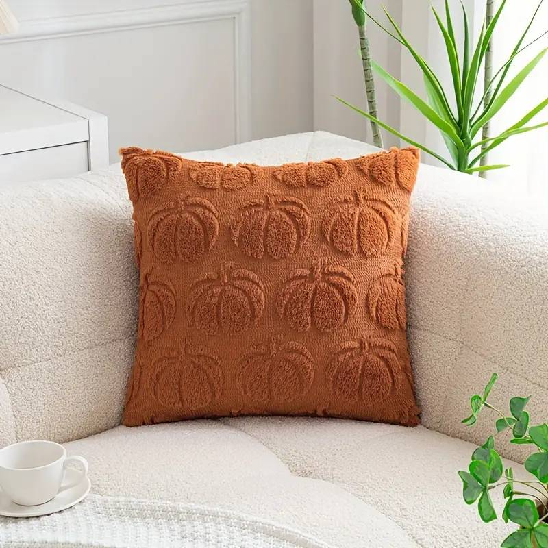 2 Stück HalloweenFur Kürbis Kissenbezüge, Herbst Ernte Dekor für Bauernhaus Couch_voghion.com