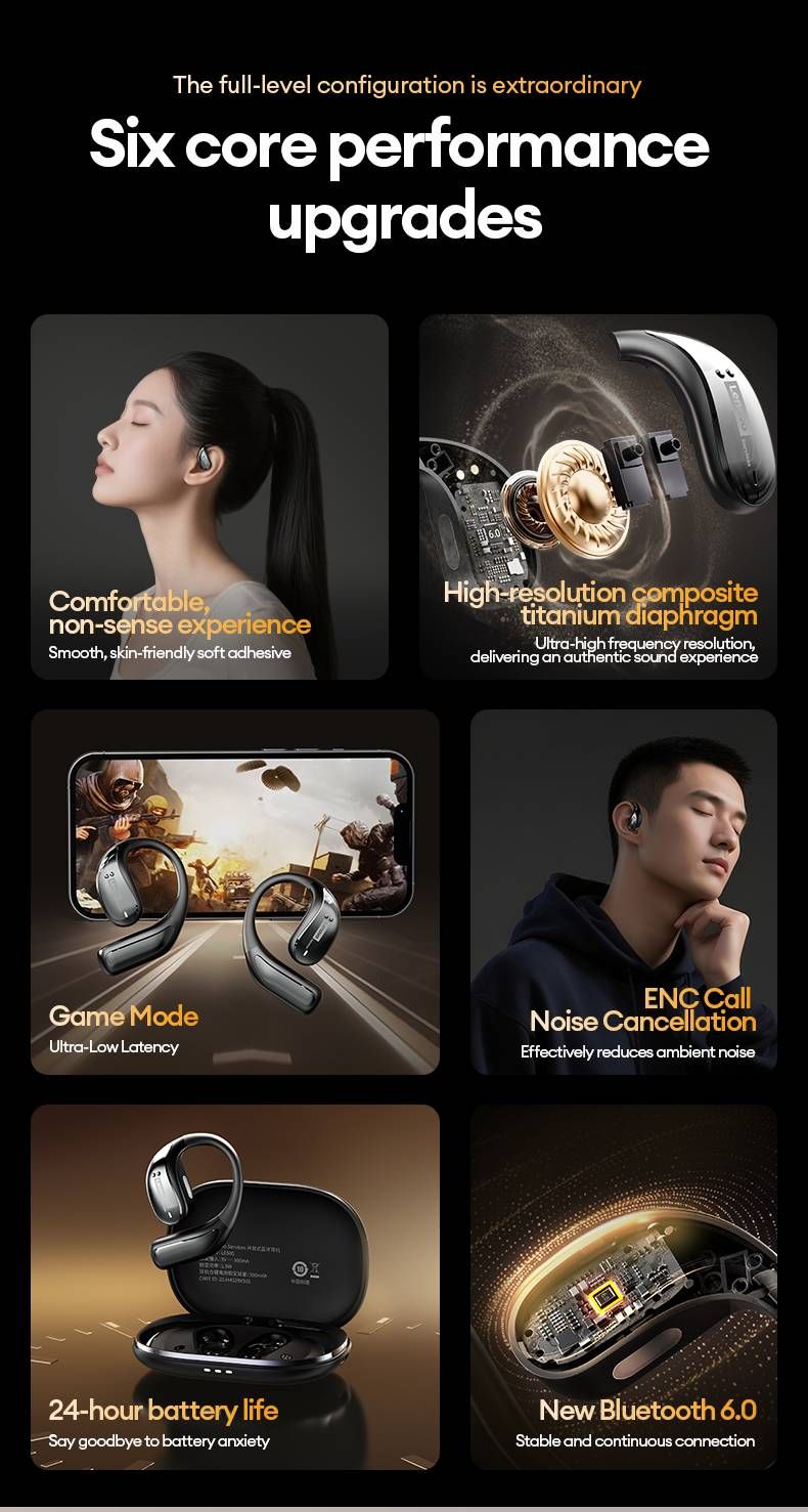 Auriculares Bluetooth originales Lenovo LE505 de conducción ósea 6.0 OWS, auriculares inalámbricos estéreo HIFI, bajos, para música, juegos y deportes._voghion.com
