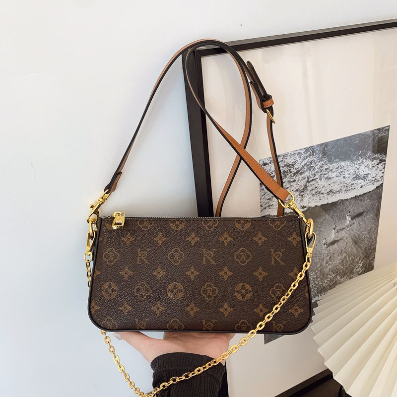 Borsa a tracolla da donna chic, classica con motivo floreale, tinta unita, leggera, versatile, tracolla a catena, cerniera, borsa da viaggio per ufficio, 26*5*13 cm_voghion.com