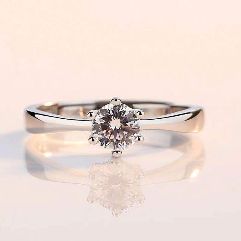 Mossanit-Diamantring für Frauen – Koreanischer Stil, Sechs-Zinken-Fassung, Diamant-Imitat-Ring, Paarring – Offenes Band, Ehering, minimalistischer Ring_voghion.com