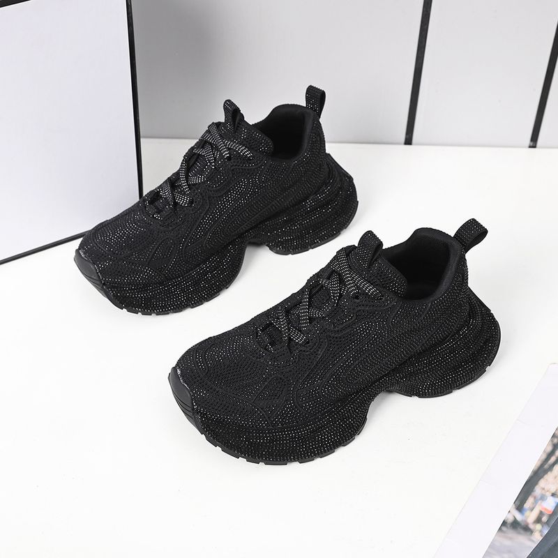 Modische Damen-Sneaker mit Strassdetails – Schnürschuhe mit runder Zehenpartie und Plateau für Freizeit, leicht und atmungsaktiv_voghion.com