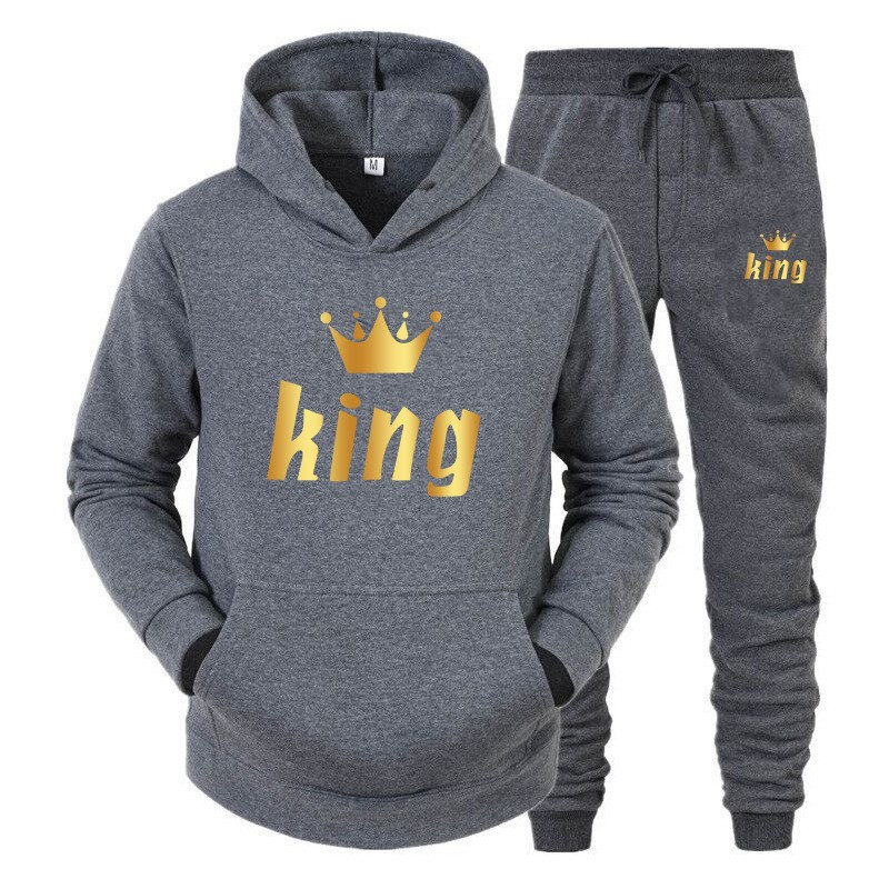 Pull à capuche imprimé d'automne européen et américain pour hommes et femmes, modèles de couple, costume de sport décontracté et pantalon, ensemble deux pièces_voghion.com