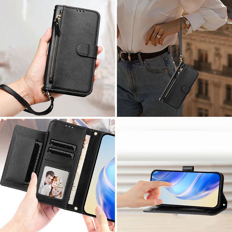 Zipper Multi Card Slots Wallet Flip Cover For Huawei Pura 70 Pro P60 P50 P40 P30 P20 Lite Honor X9 X8 X6 Phone Case With Lanyard_voghion.com
