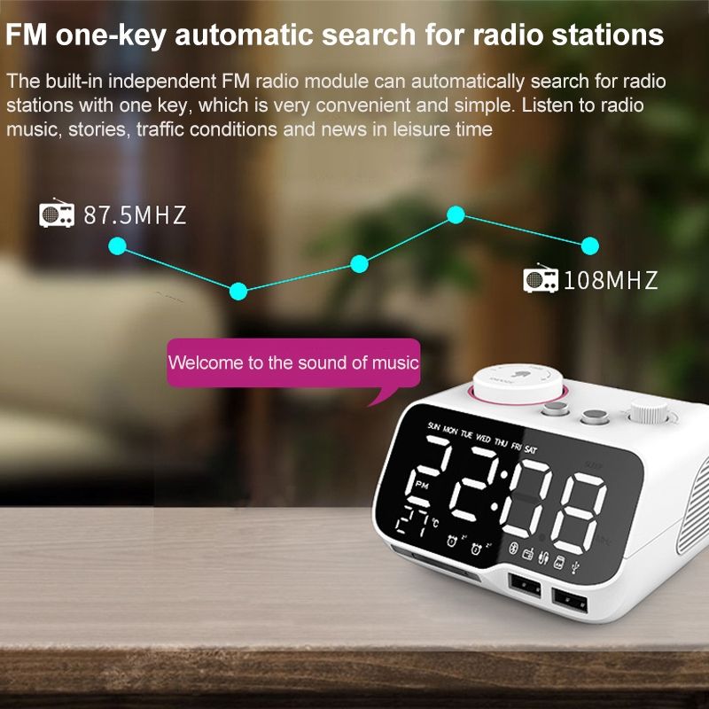 Haut-parleur Bluetooth sans fil M9, réveil de bureau multifonctionnel, prise en charge de la carte TF, du disque U et de la prise AUX UK (noir)_voghion.com
