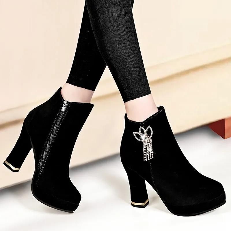 Fashion Comemore Herbst Winter 2024 Neue hochhackige Stiefeletten Sexy Mode Stiefel für Frauen Strass Dicken Absätzen Plattform Kurze boot_voghion.com