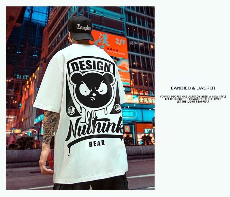 C&J T-Shirt Grouss Härenkleedung Plus Fett Halbärm Iwwergréisst National Tide Loose Street Kuerzärmlech01_voghion.com
