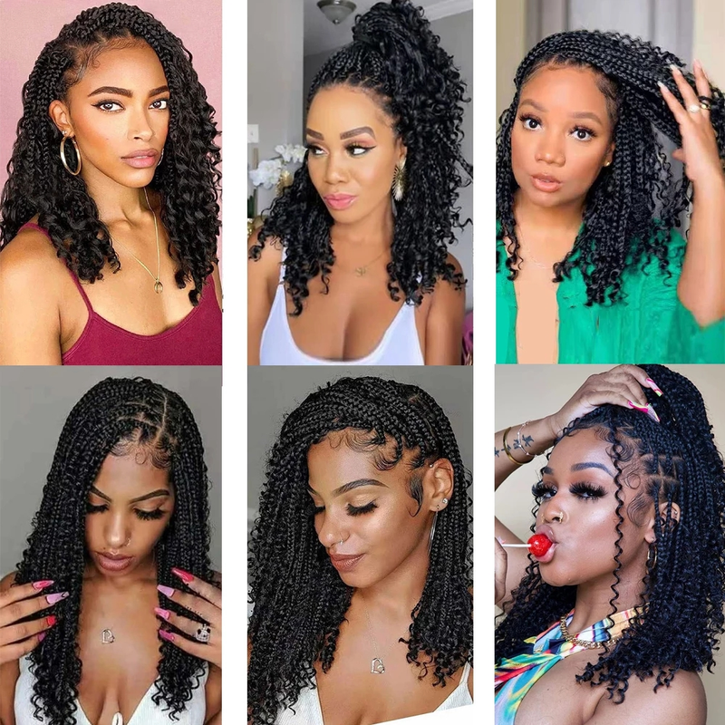 Fashion medium long braided wig head set 9*6 front lace braided braided hair tail large roll synthetic lace wig 180% density simple fashion shape_voghion.com