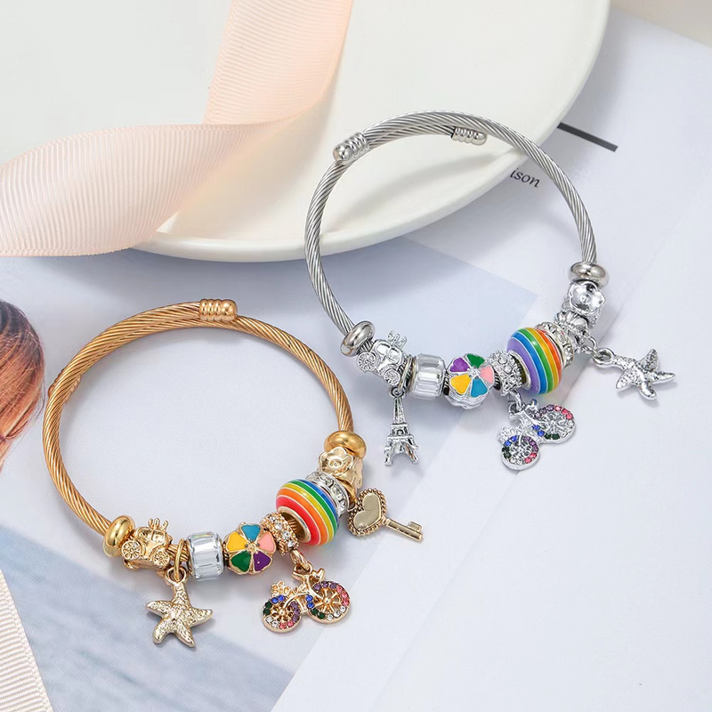 1 Piece Of Fashionable And Personalized Colorful Bicycle Pendant Stainless Steel Adjustable Bracelet Suitable For Daily_voghion.com