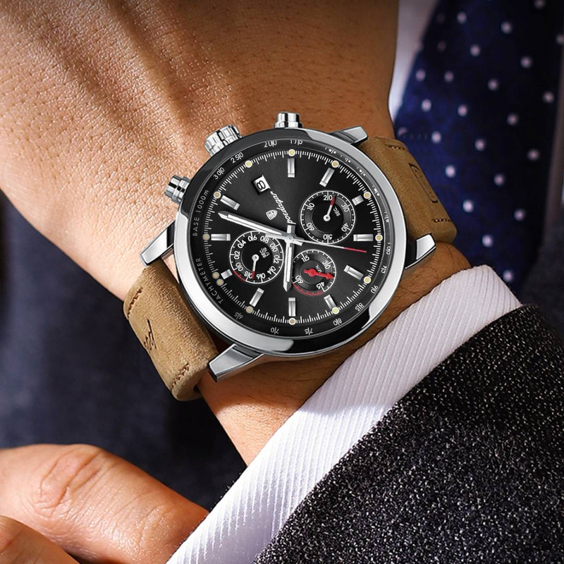 Multifunctional new men's sports round luminous waterproof quartz watch leather strap pin buckle_voghion.com