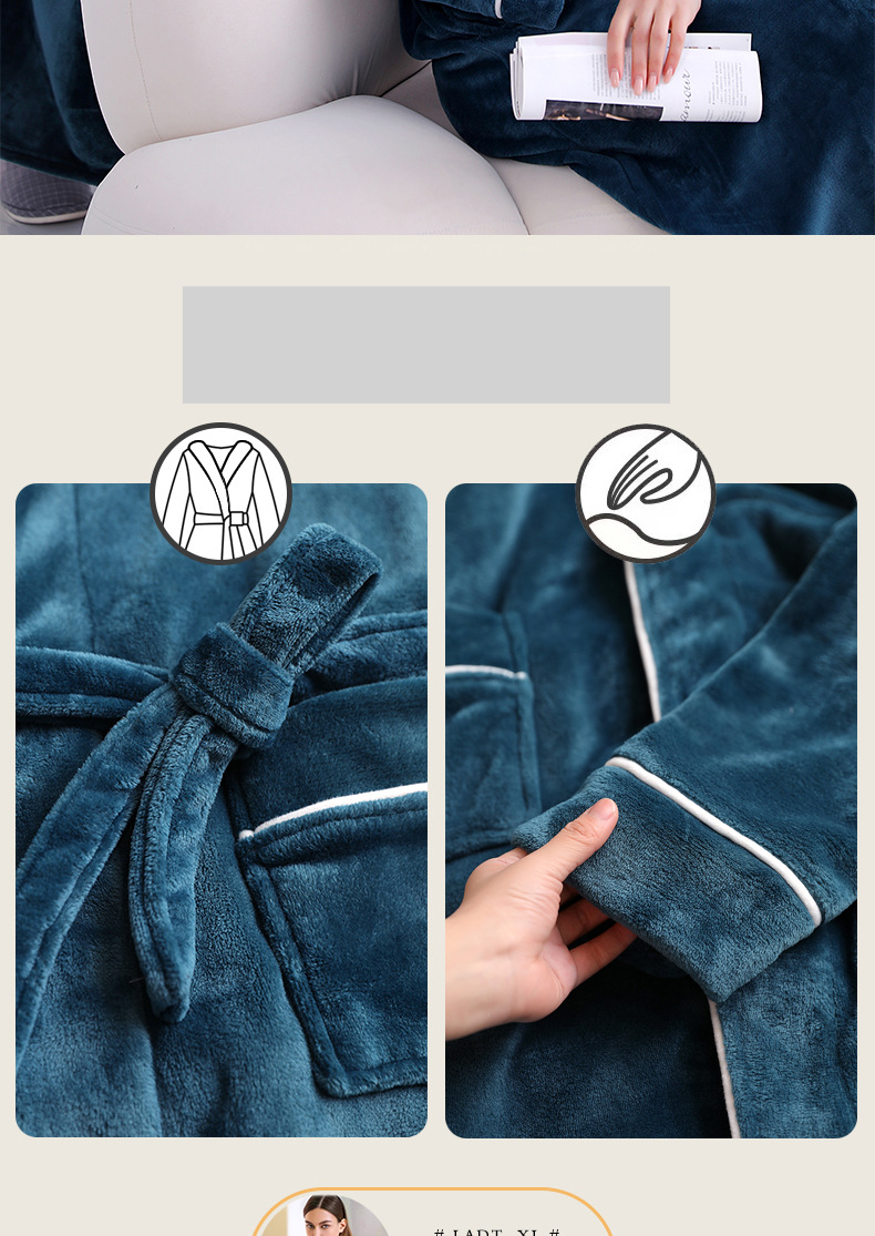 Underwear & Sleepwears Autumn and winter extra long and thick flannel robe for men and women, extra large coral fleece bathrobe_voghion.com