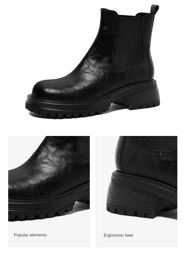 Cameido Women's thick-soled boots, British-style chimney short boots for autumn and winter 2024, women's boots with fleece sleeves._voghion.com