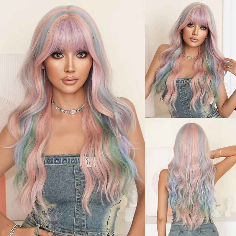 Parrucca Capelli lunghi ricci Donna Grande onda Fibra chimica Copricapo completo Parrucca_voghion.com