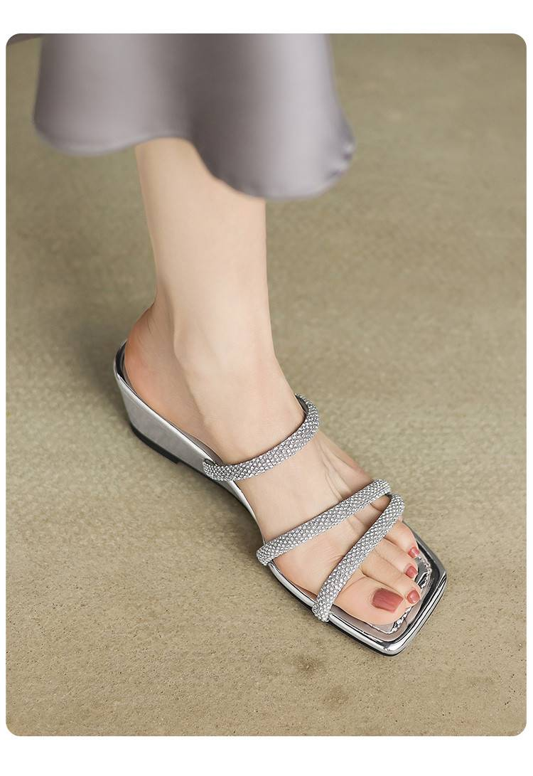 Sandales compensées de luxe Cameido pour femmes, élégantes et légères, à rayures diamantées_voghion.com