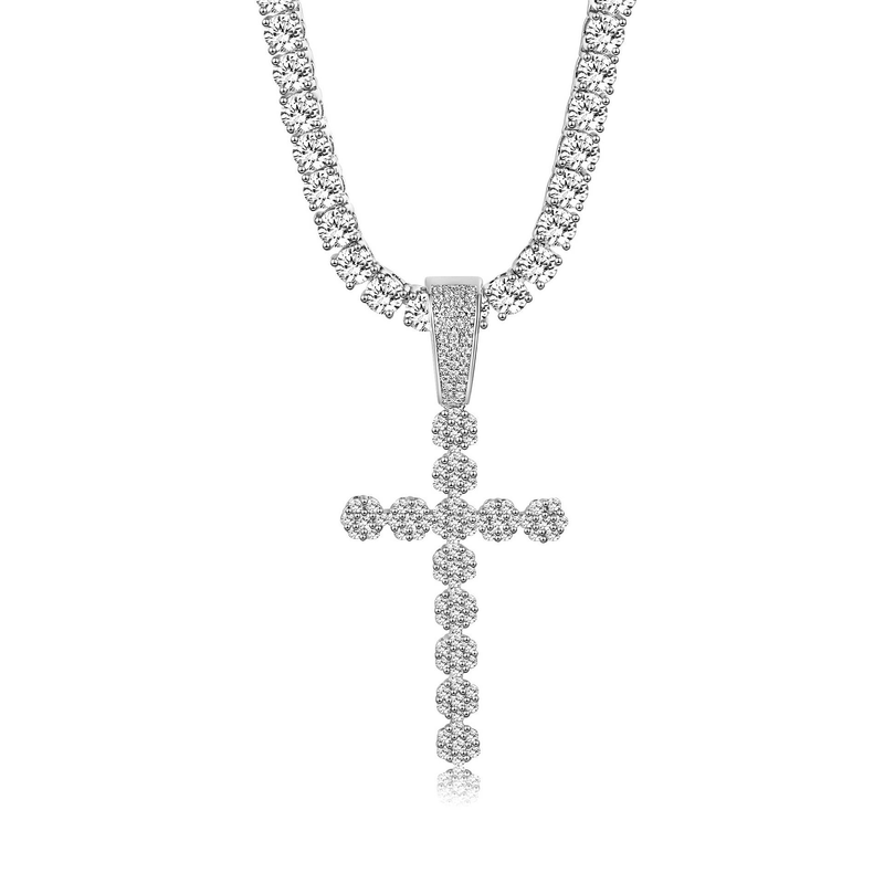 Collana con catena Hip Hop, ciondolo a croce con zirconi cubici di grandi dimensioni da donna, in oro e oro bianco, misure da 16 a 24 pollici._voghion.com