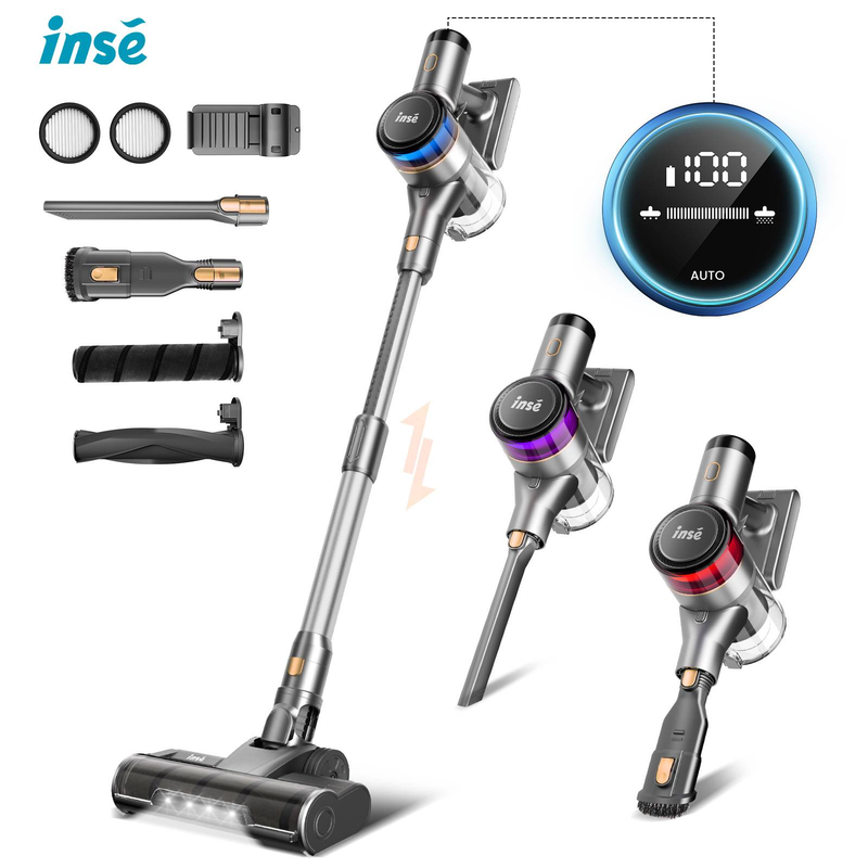 Aspirapolvere senza fili da 55 kPa con display a LED, autonomia di 60 minuti, 4 modalità, maniglia retrattile, per fondo di mobili, peli di animali, tappeti e pavimenti duri._voghion.com